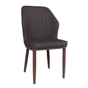 DELUX Καρέκλα Μεταλλική Καρυδί/Linen Pu Σκ.Καφέ