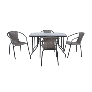 BALENO Set Τραπεζαρία Κήπου : Τραπέζι + 4 Πολυθρόνες Μέταλλο Γκρι / Wicker Mixed Grey