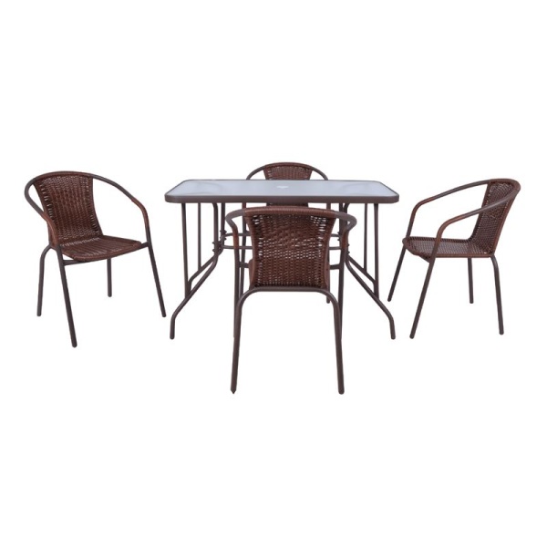 BALENO Set Τραπεζαρία Κήπου : Τραπέζι + 4 Πολυθρόνες Μέταλλο Καφέ / Wicker Brown