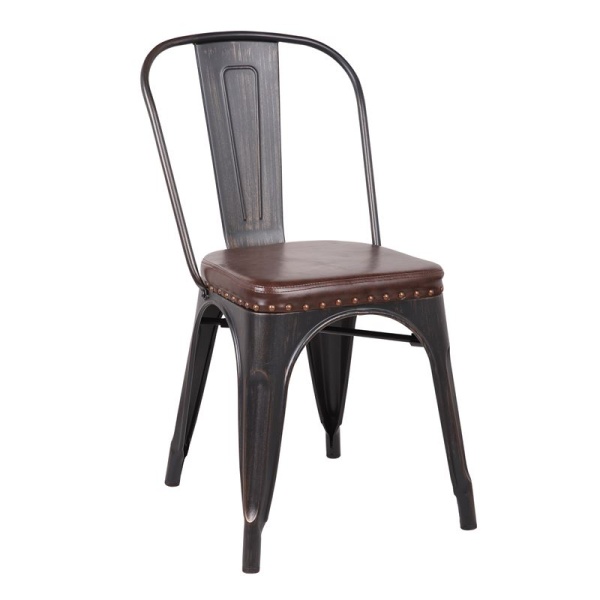 RELIX Καρέκλα Μεταλ.Antique Black/PU Κάθ.Σκ.Καφέ