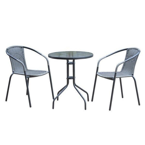 BALENO Set Τραπεζαρία Κήπου : Τραπέζι + 2 Πολυθρόνες Μέταλλο Γκρι / Wicker Mixed Grey