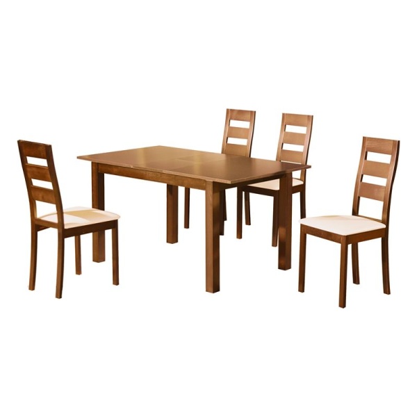 MILLER Set Τραπεζαρία Dining Ξύλινη: Επεκτεινόμενο Τραπέζι+ 4 Καρέκλες Honey Oak-PVC Εκρού