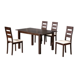 MILLER Set Τραπεζαρία Dining Ξύλινη Επεκτεινόμενο Τραπέζι + 4 Καρέκλες Σκ.Καρυδί-PVC Εκρού