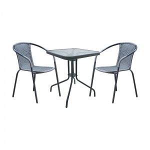 BALENO Set Τραπεζαρία Κήπου : Τραπέζι + 2 Πολυθρόνες Μέταλλο Γκρι / Wicker Mixed Grey