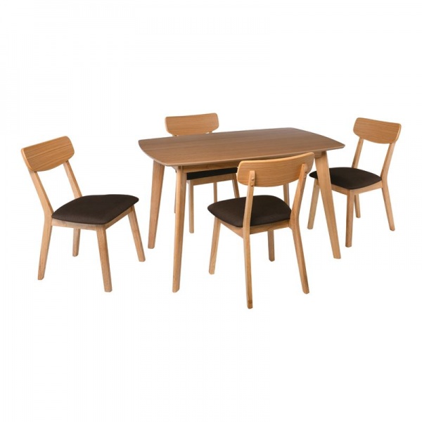 CALVIN Set Τραπεζαρία Dining Φυσικό / Ύφασμα Σκούρο Καφέ : Τραπέζι 120x80cm + 4 Καρέκλες