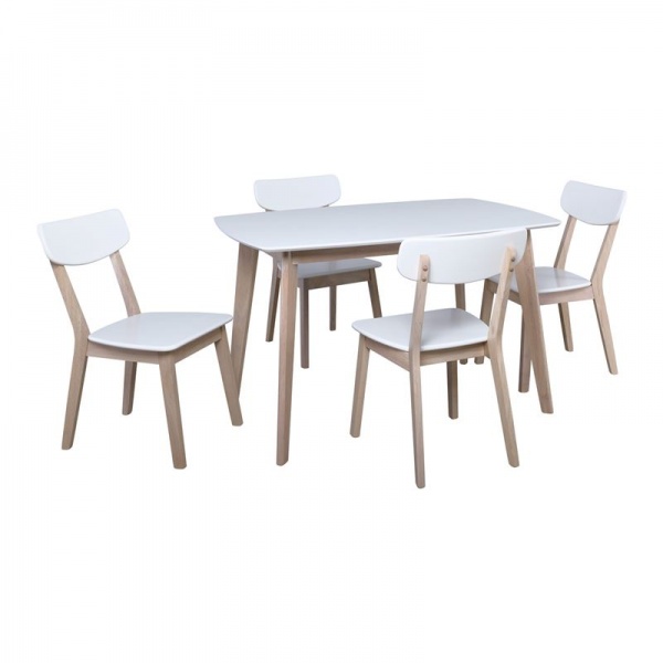 CALVIN Set Τραπεζαρία Dining White Wash / Άσπρο : Τραπέζι 120x80cm + 4 Καρέκλες
