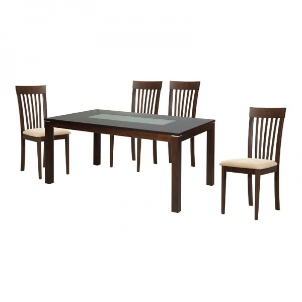 DIAMOND-CORINA Set Τραπεζαρία Σκούρο Καρυδί / Pvc Εκρού : Τραπέζι 150x90cm + 4 Καρέκλες