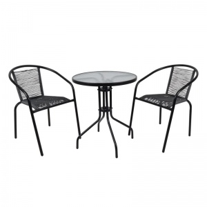 FUNKY Σετ Βεράντας -  Κήπου : Τραπέζι + 2 Πολυθρόνες Μέταλλο Μαύρο / Κορδόνι PE Σκούρο Γκρι