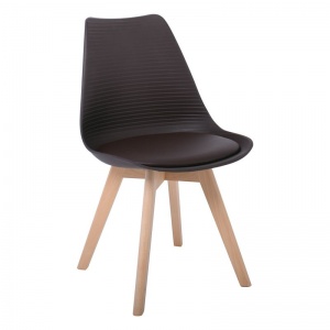 MARTIN STRIPE Καρέκλα Ξύλινο πόδι / PP Καφέ