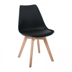 MARTIN STRIPE Καρέκλα Ξύλινο πόδι / PP Μαύρο