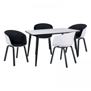 OPTIM Set D Τραπεζαρία:Τραπέζι + 4 Πολυθρόνες Μέταλλο Μαύρο / PP Άσπρο Ύφασμα Μαύρο