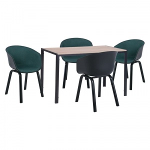 OPTIM Set Β Τραπεζαρία:Τραπέζι + 4 Πολυθρόνες Μέταλλο Μαύρο / PP Μαύρο Ύφασμα Πράσινο