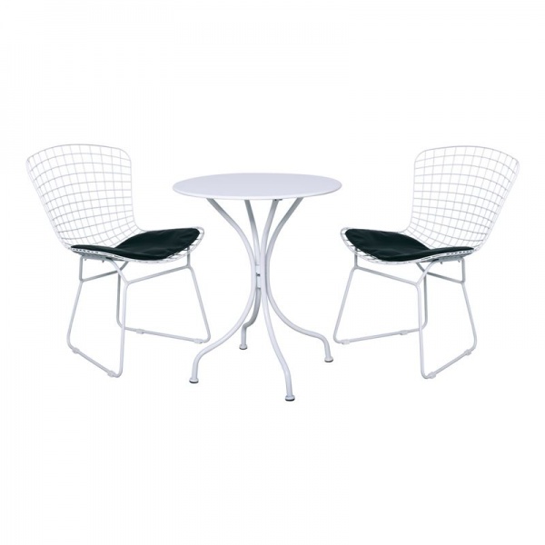 SAXON PARK Coffee Set Κήπου Steel Άσπρο-Μαξιλάρι Pu Μαύρο : Τραπέζι Φ60cm + 2 Καρέκλες