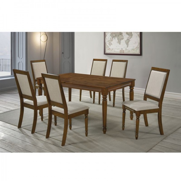 BARCO Set Τραπεζαρία Σαλονιού: Τραπέζι + 6 Καρέκλες / Ξύλο Ανοιχτό Καρυδί - Ύφασμα Μπεζ