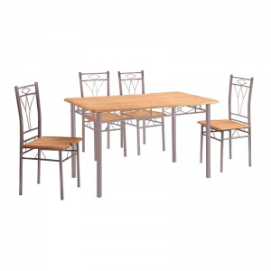 MARLOW Set Τραπεζαρία Dining Μέταλλο Silver / Φυσικό : Τραπέζι 120x70cm + 4 Καρέκλες